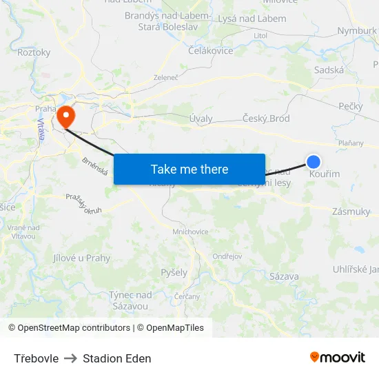Třebovle to Stadion Eden map