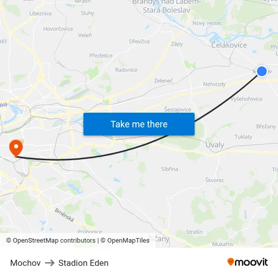 Mochov to Stadion Eden map
