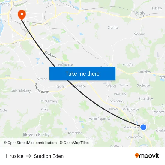 Hrusice to Stadion Eden map