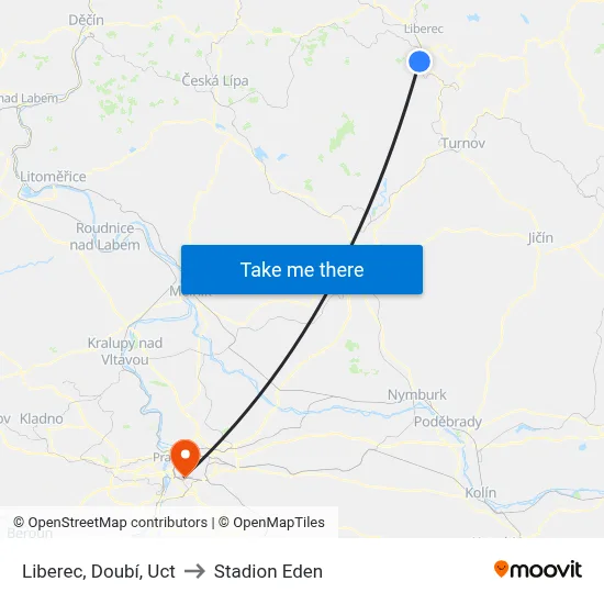 Liberec, Doubí, Uct to Stadion Eden map