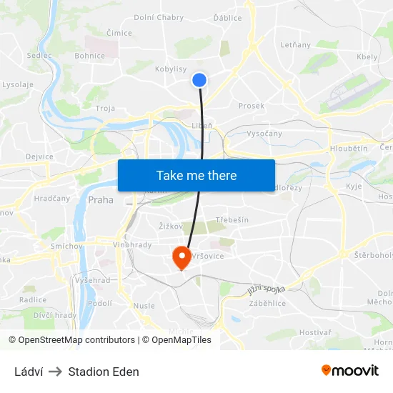 Ládví to Stadion Eden map