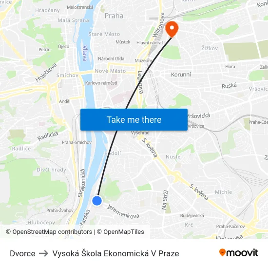 Dvorce to Vysoká Škola Ekonomická V Praze map