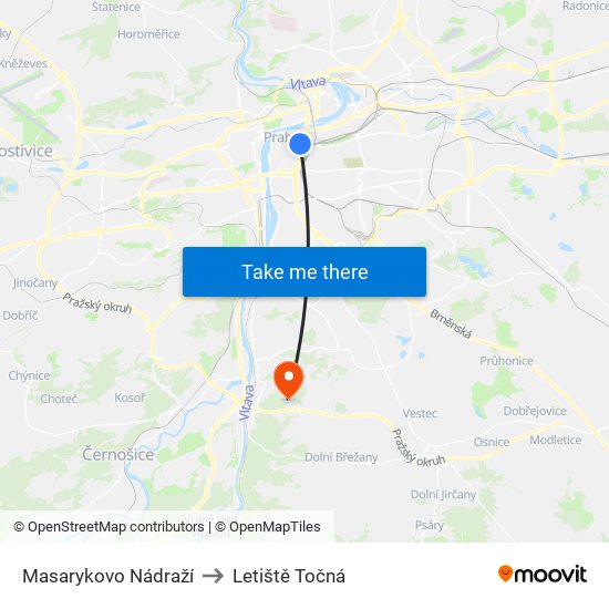 Masarykovo Nádraží to Letiště Točná map