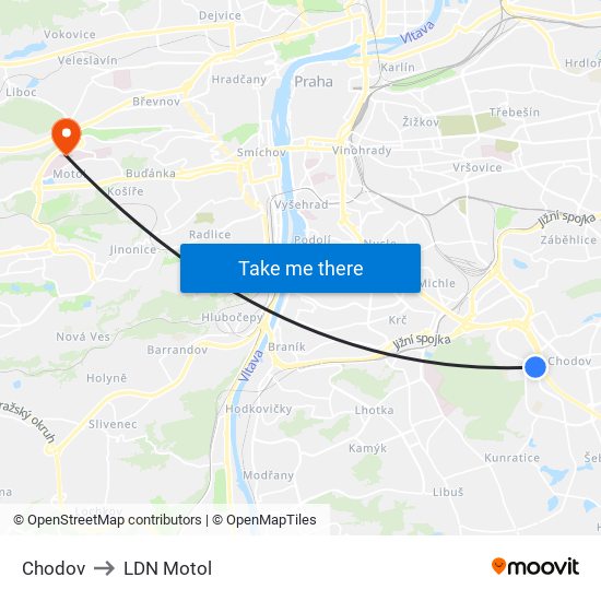 Chodov to LDN Motol map