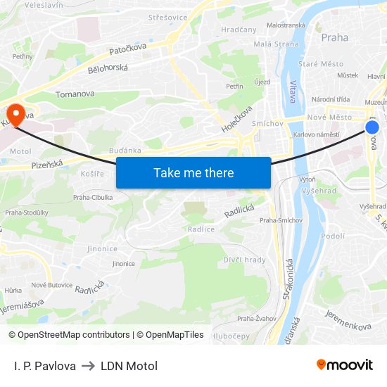 I. P. Pavlova to LDN Motol map