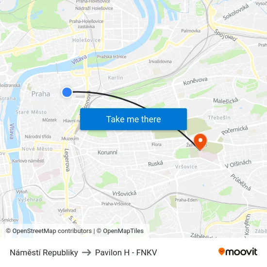 Náměstí Republiky to Pavilon H - FNKV map