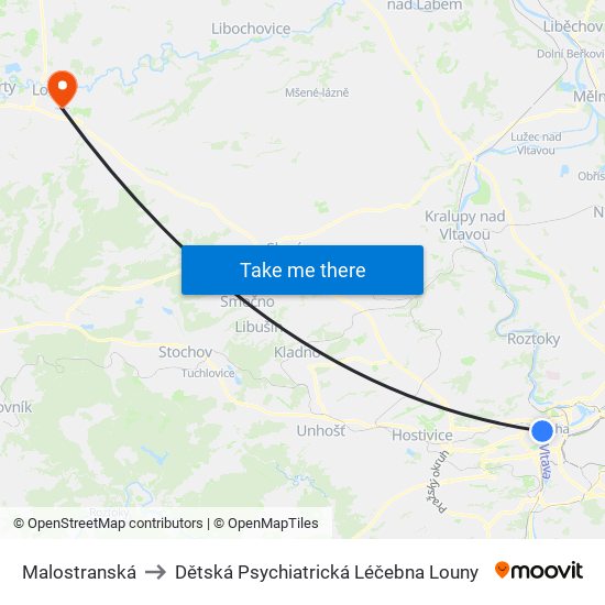 Malostranská to Dětská Psychiatrická Léčebna Louny map