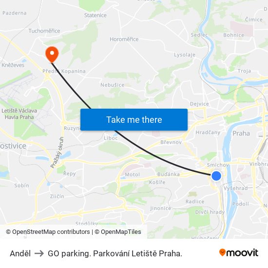 Anděl to GO parking. Parkování Letiště Praha. map