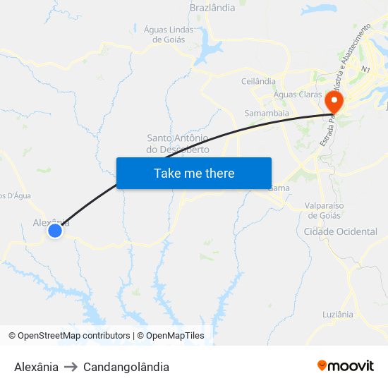 Alexânia to Candangolândia map
