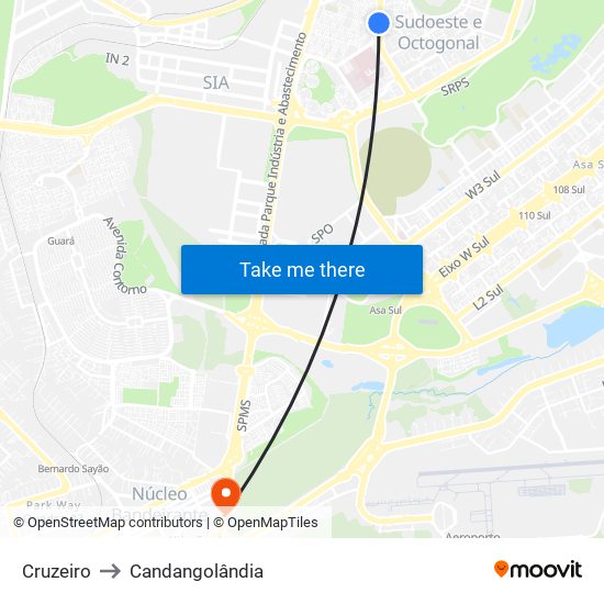 Cruzeiro to Candangolândia map