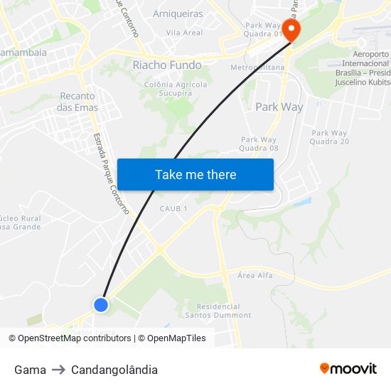 Gama to Candangolândia map