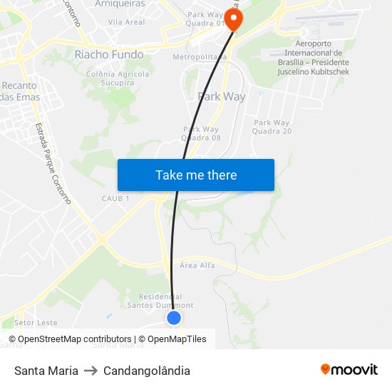 Santa Maria to Candangolândia map