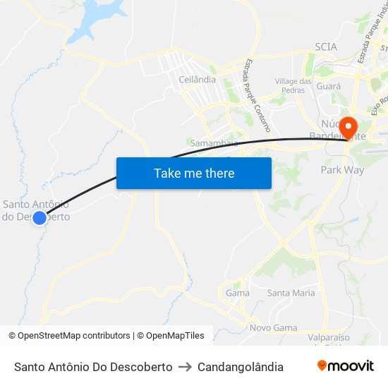 Santo Antônio Do Descoberto to Candangolândia map