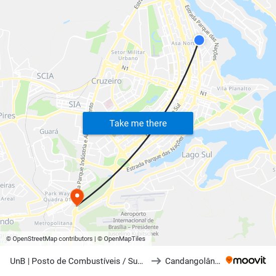 UnB | Posto de Combustíveis / Subway to Candangolândia map