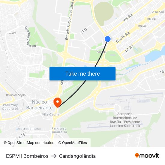 ESPM | Bombeiros to Candangolândia map