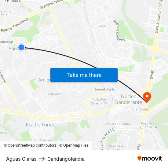 Águas Claras to Candangolândia map