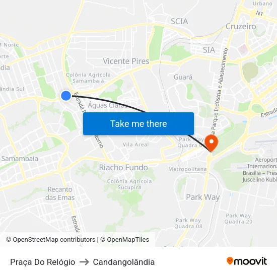 Praça Do Relógio to Candangolândia map