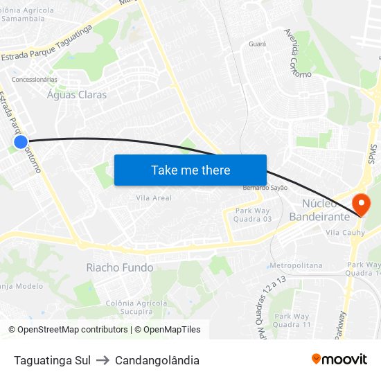 Taguatinga Sul to Candangolândia map