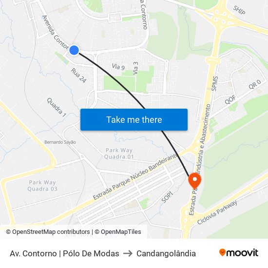 Av. Contorno | Pólo De Modas to Candangolândia map