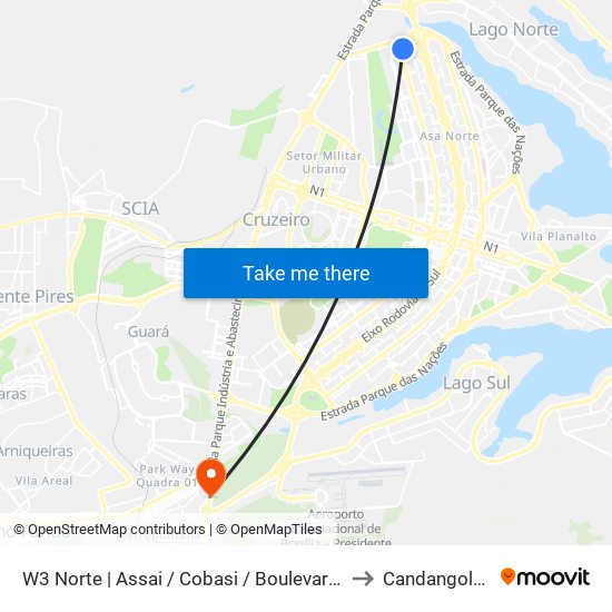 W3 Norte | Assai / Cobasi / Boulevard Shopping to Candangolândia map
