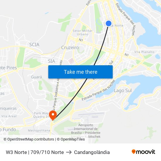 W3 Norte | 709/710 Norte to Candangolândia map