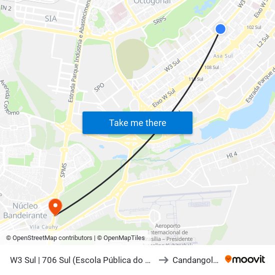 W3 Sul | 706 Sul (Escola Pública do DETRAN-DF) to Candangolândia map