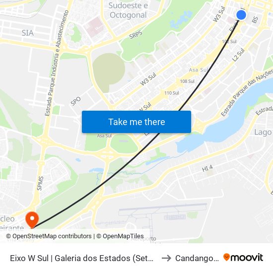Eixo W Sul | Galeria dos Estados (Setor Comercial Sul) to Candangolândia map