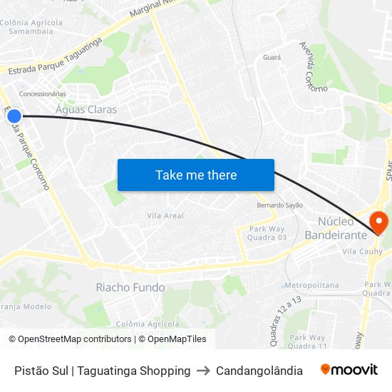Pistão Sul | Taguatinga Shopping to Candangolândia map