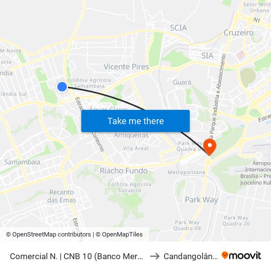 Comercial N. | CNB 10 (Banco Mercantil) to Candangolândia map