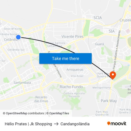 Hélio Prates | Jk Shopping to Candangolândia map