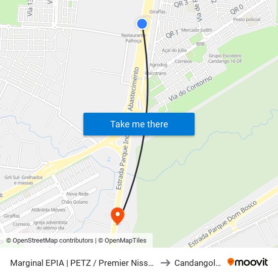 Marginal EPIA | PETZ / Premier Nissan & Renault to Candangolândia map