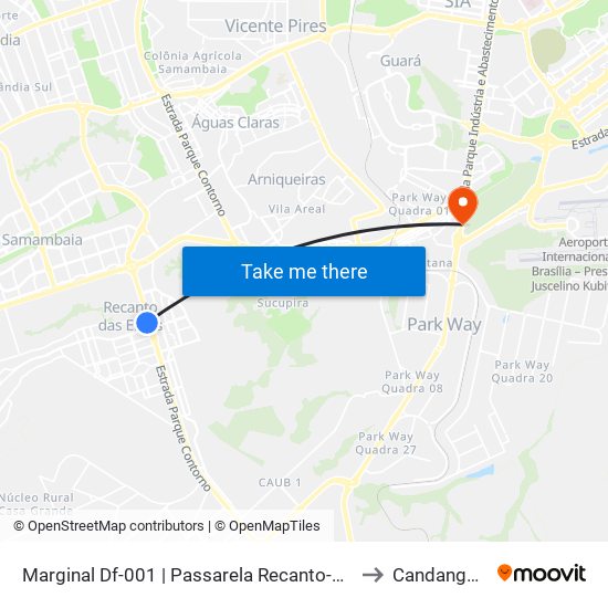 Marginal Df-001 | Passarela Recanto-Riacho II (Recanto) to Candangolândia map