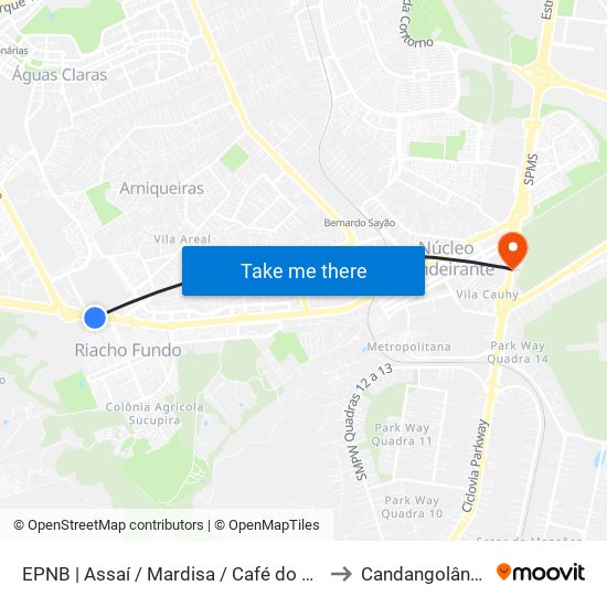 EPNB | Assaí / Mardisa / Café do Sítio to Candangolândia map