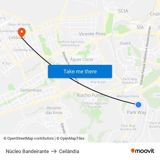 Núcleo Bandeirante to Ceilândia map