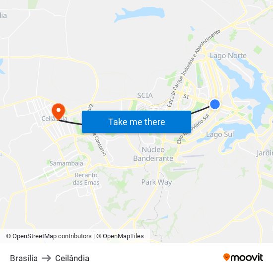 Brasília to Ceilândia map