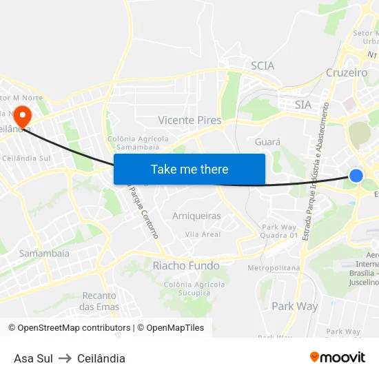 Asa Sul to Ceilândia map