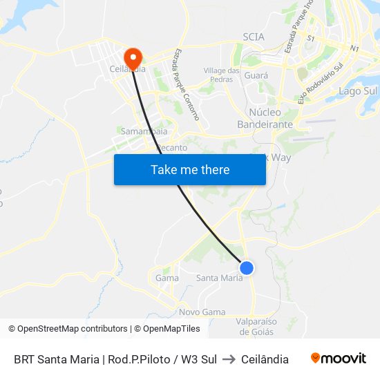 BRT Santa Maria | Rod.P.Piloto / W3 Sul to Ceilândia map