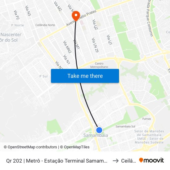 Qr 202 | Metrô - Estação Terminal Samambaia (Lado Oposto) to Ceilândia map