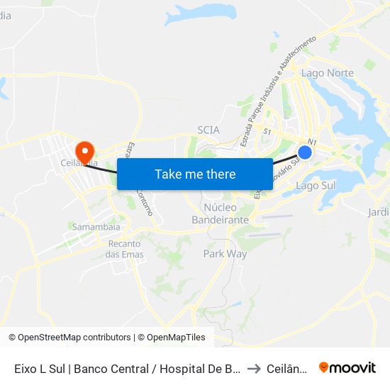 Eixo L Sul | Banco Central / Hospital de Base to Ceilândia map