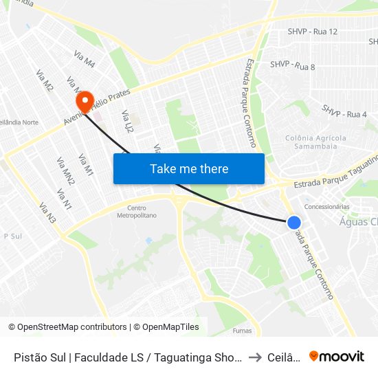 Pistão Sul | Faculdade LS / Taguatinga Shopping / Cobasi to Ceilândia map
