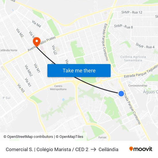 Comercial S. | Colégio Marista / CED 2 to Ceilândia map