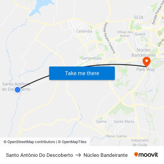 Santo Antônio Do Descoberto to Núcleo Bandeirante map