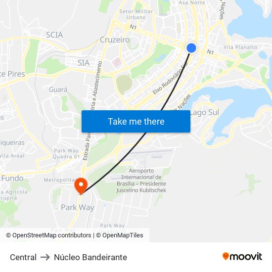 Central to Núcleo Bandeirante map