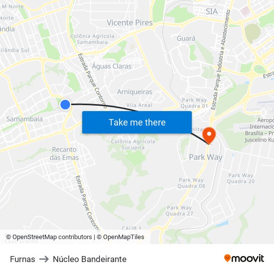 Furnas to Núcleo Bandeirante map
