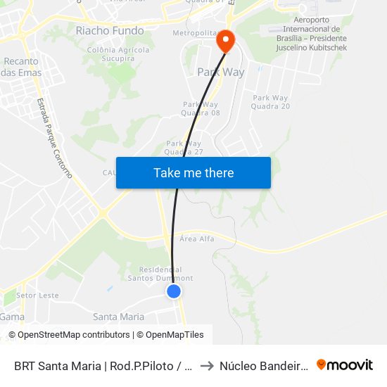 BRT Santa Maria | Rod.P.Piloto / W3 Sul to Núcleo Bandeirante map