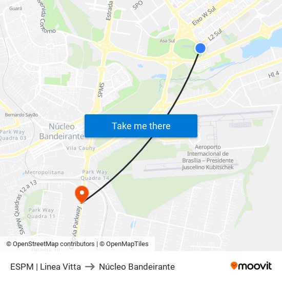ESPM | Linea Vitta to Núcleo Bandeirante map
