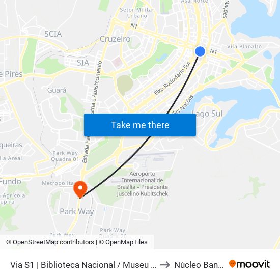 Via S1 | Biblioteca Nacional / Museu Nacional / SESI LAB to Núcleo Bandeirante map
