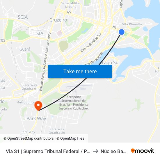 Via S1 | Supremo Tribunal Federal / Praça dos Três Poderes to Núcleo Bandeirante map