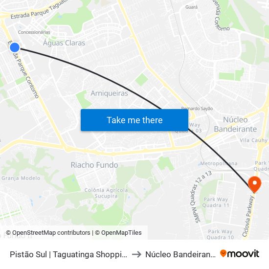 Pistão Sul | Taguatinga Shopping to Núcleo Bandeirante map