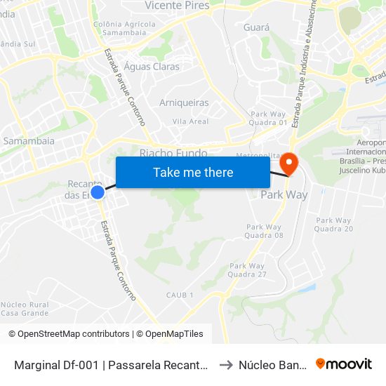 Marginal Df-001 | Passarela Recanto-Riacho II (Riacho) to Núcleo Bandeirante map